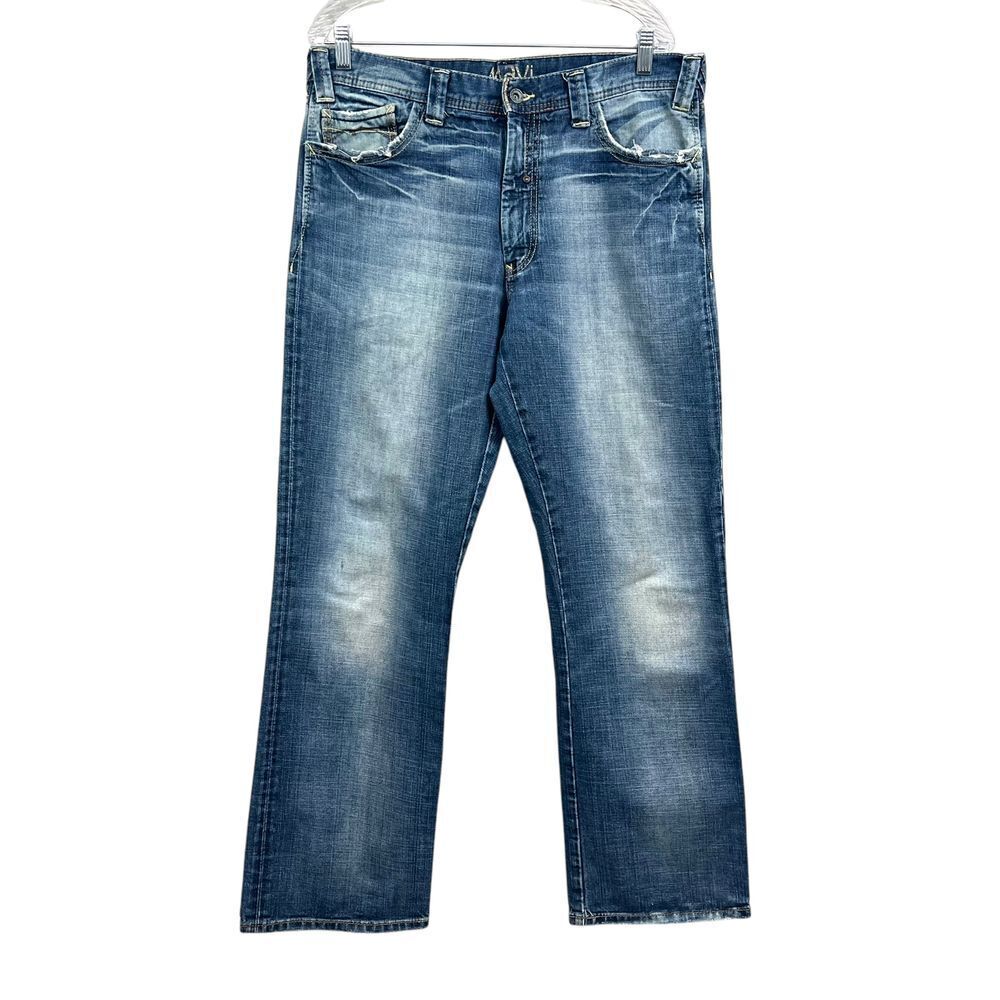Mavi Mens Jeans Matt Straight Leg Distressed Raw Hem Blue Zip Fly Sz 34/32*